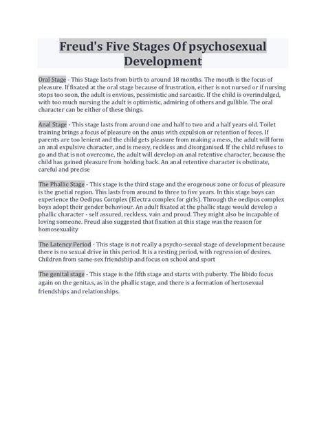 Freuds Five Stages Of Psychosexual Development 100 Correct Browsegrades
