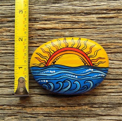Ocean Sunset Painted Rock Decorative Accent Stone Painted Rocks
