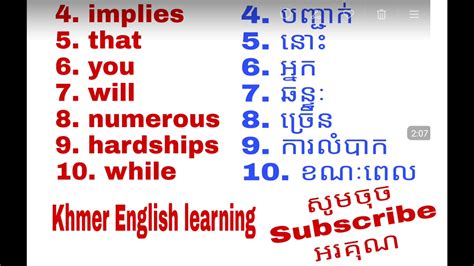 Learn Khmer English Words រៀនភាសាអង់គ្លេស ខ្មែរ Study Word Youtube