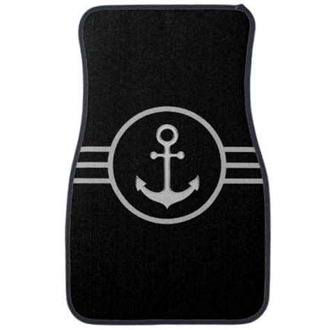 Nautical Silver Anchor And Lines On Black Car Floor Mat Zazzle
