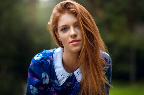 Beautiful Red Haired Girl With Green Eyes In A Beautiful