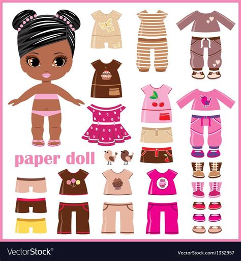 Paper Doll With Clothes Set Royalty Free Vector Image 빈티지 종이 인형 종이인형 인형