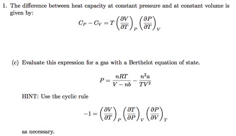 Solved The Difference Between Heat Capacity At Constant Chegg Com