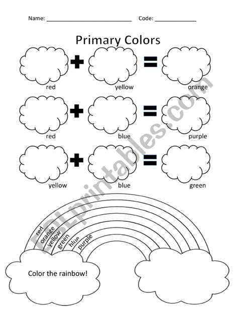English Worksheets Primary Colors