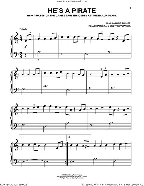 This is a premium feature. Zimmer - He's A Pirate sheet music for piano solo (big note book)