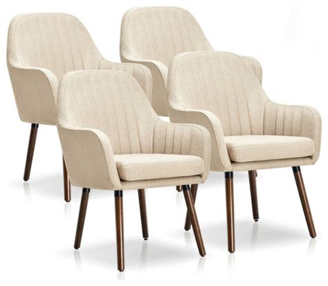 Gymax Set Of 4 Accent Chairs Fabric Upholstered Armchairs Wwooden Legs
