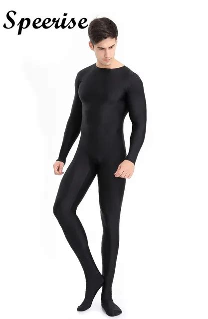 Speerise Mens Full Body Lycra Spandex Zentai Suit Black Long Sleeve Unitard Adult Zipper Back