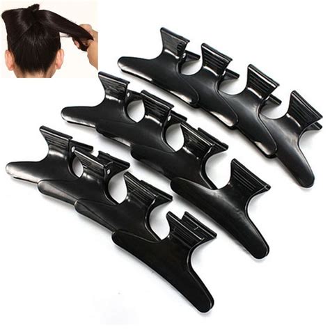 12pcs salon barber hairdressing black hair clamps clips hairdressers claw section butterfly