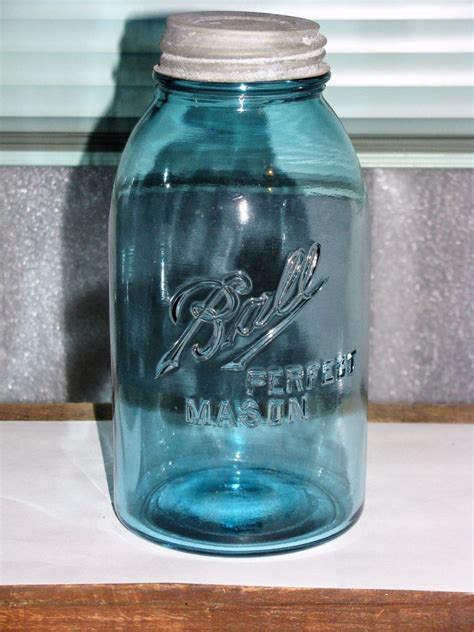 Antique Half Gallon Ball Perfect Mason Jar Vintage Blue Glass With