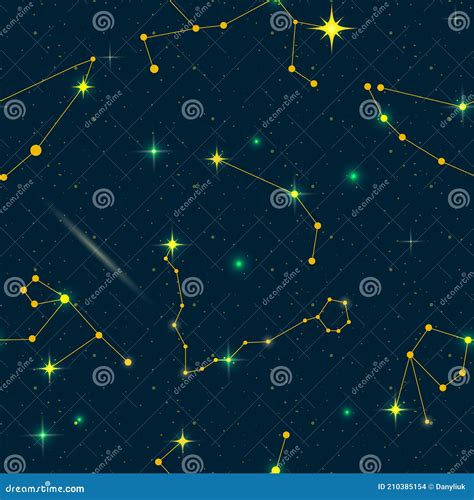 Zodiac Constellations Seamless Pattern Vector Space And Stars