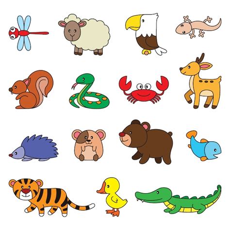 Premium Vector Simple Animals Cartoons Set