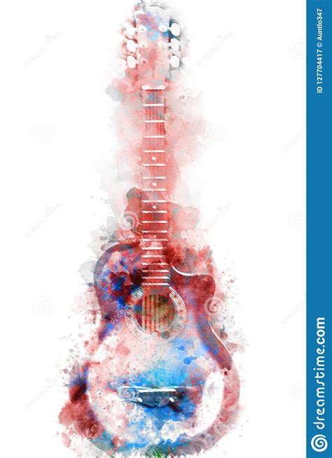 Abstract Acoustic Guitar Watercolor Painting Background Stock Image