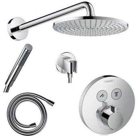 Hansgrohe Round Select Valve With Raindance 240 Overhead And Baton Hand Shower Mixer Showers