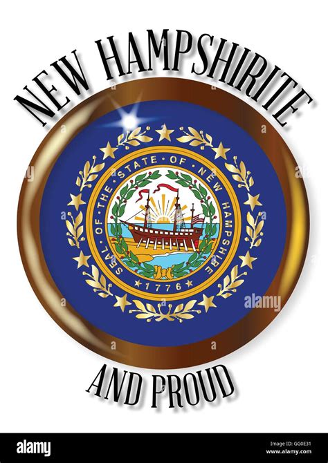 New Hampshire State Flag Button Over A White Background With The Text