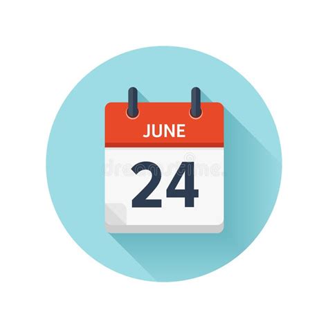 June 24 Vector Flat Daily Calendar Icon Date And Time Day Month