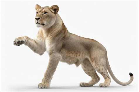 Premium Photo Side View Of A Lioness Standing In Front Of A White