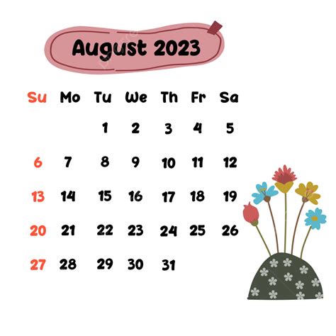 August 2023 Calendar August August 2023 Calendar 2023 Png