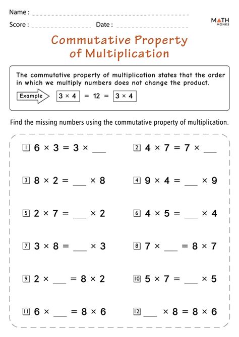 Commutative Property Of Multiplication Worksheets Grade 3