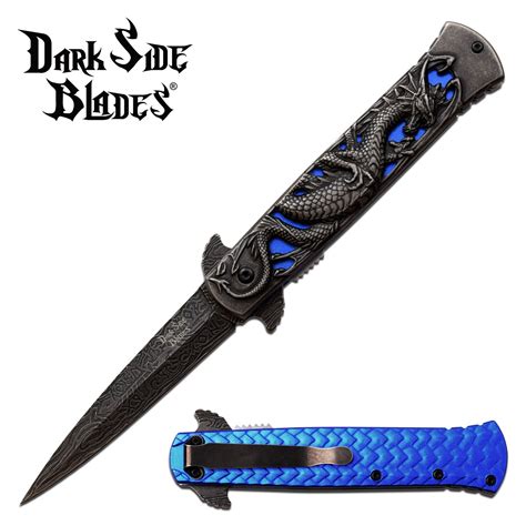 Dragon Pocket Knife Stonewashed Assisted Opening Knife Blue