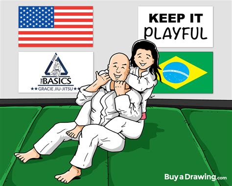 Cartoon Drawing T Of A Couple Doing Jiu Jitsu Together