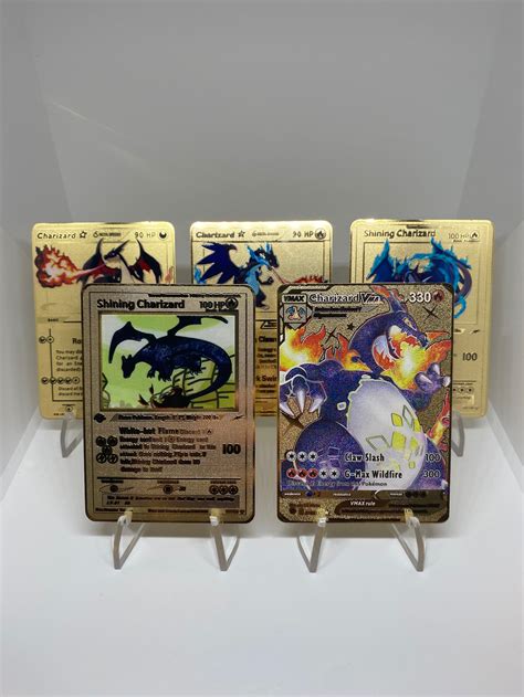 Shiny Charizard 1st Edition Gold Metal Custom Pokemon Card Etsy