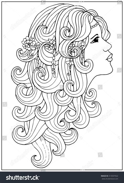 Coloring Page Girl Long Curly Hair 스톡 벡터로열티 프리 313597922 Shutterstock