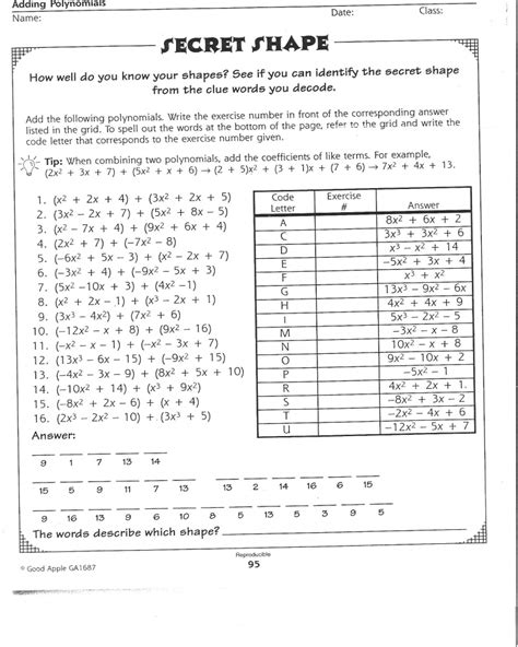 Free math puzzles worksheets pdf printable, math puzzles worksheets to practice and improve different math skills, addition, subtraction, ratios, fractions, division, multiplication, for kindergarten, 1st, 2nd, 3rd, 4th, 5th grade, 6th grades. Adding Polynomials Worksheet PDF | Math Worksheets Printable
