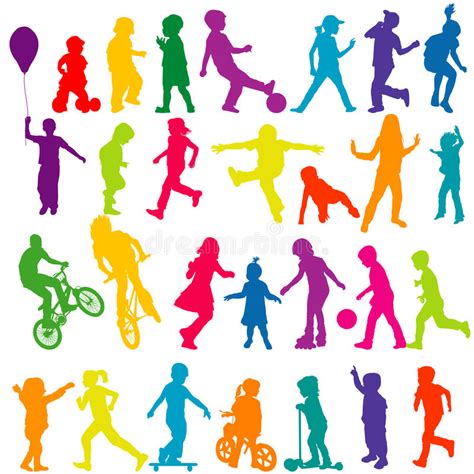 Set Of Colored Silhouettes Of Active Children Stock Vector Image