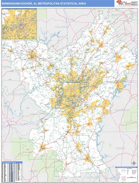 Birmingham Hoover Al Metro Area Wall Map Basic Style By Marketmaps