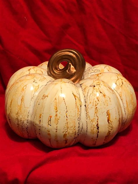 Ceramic Pumpkin With Azure Finish And Copper Stem