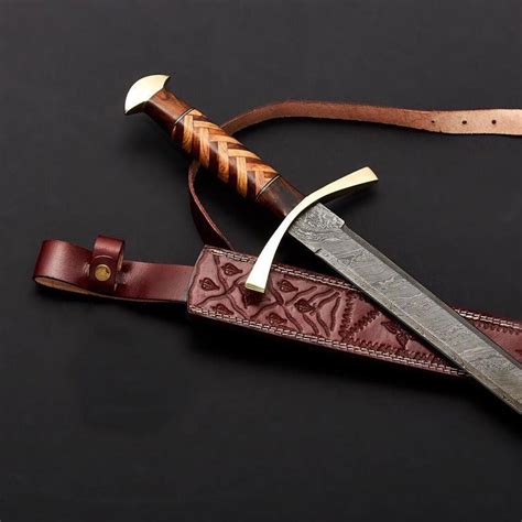 Viking Damascus Custom Handmade Sword With Leather Seath Etsy