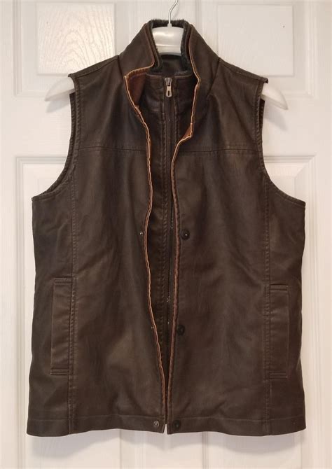 Mens Faux Leather Vest With Detachable Shearling Collar Size S
