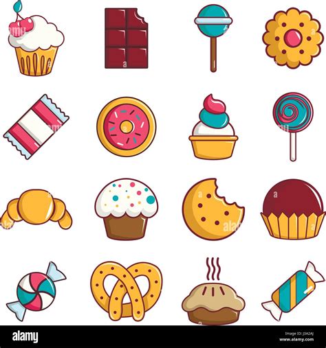 Süßigkeiten Candy Kuchen Icons Set Cartoon Stil Stock Vektorgrafik Alamy
