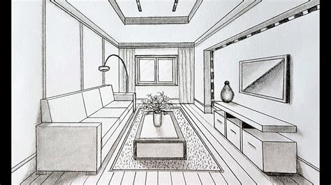 How To Draw A Living Room In One Point Perspective Youtube One
