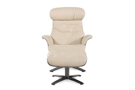 This versatile recliner offers practical function that works in virtually any room. Contemporary Swivel Recliner and Ottoman in Cream | Mathis Brothers Furniture