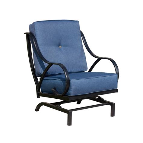 Patio Festival Metal Outdoor Rocking Chair With Blue Cushions Pf19110 B