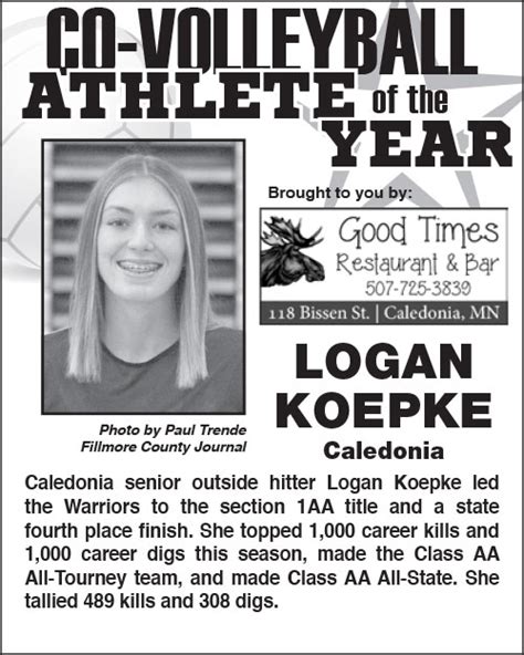 Co Volleyball Athlete Of The Year Logan Koepke Caledonia