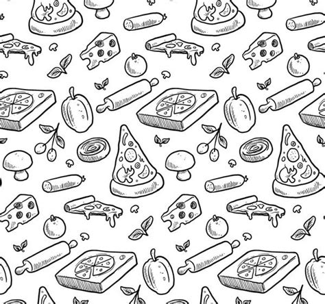 Hand Drawn Pizza Seamless Background Vector Graphics In 2019 Pizza