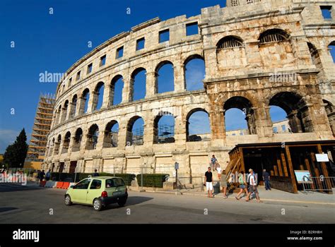 Ancient Roman Amphitheater Arena In Pula Istria Croatia Stock Photo Alamy