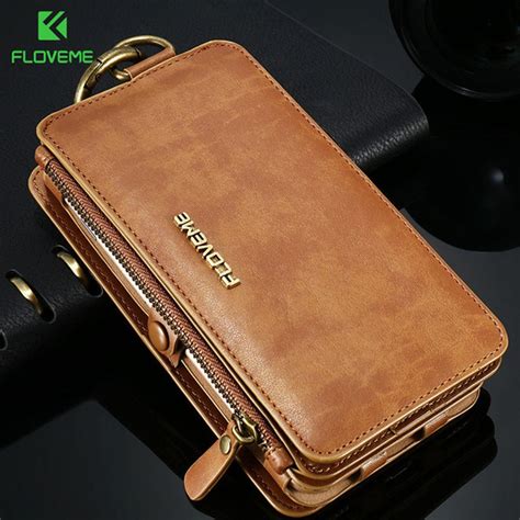 Floveme Luxury Leather High Capacity Double Flip Wallet Case For Iphon