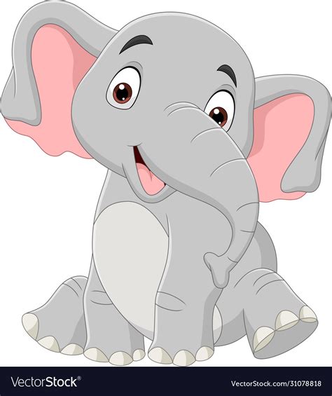 Cartoon Funny Elephant Sitting Isolated Royalty Free Vector