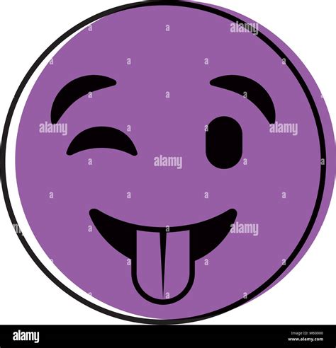 Cute Purple Smile Emoticon Tongue Out Stock Vector Image And Art Alamy