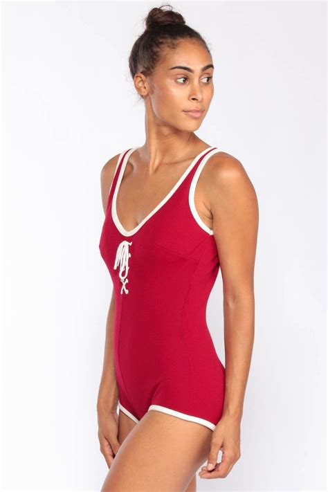 Red Bathing Suit Corset Swimsuit 70s Swimsuit One Piece Bathing Suit