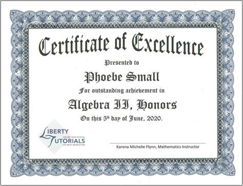 Certificate of Excellence - Liberty Tutorials - Liberty Tutorials