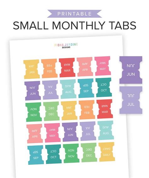 Small Monthly Printable Planner Tabs For Daily Planners Etsy
