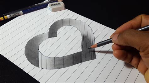 How To Draw 3d Hole Heart Shape Easy Trick Drawing Youtube