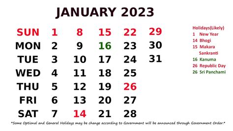 January Calendar 2023 Youtube