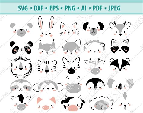 Animals Face Svg File Heads Animals Svg Faces Cute Animal Etsy Australia