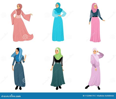 Set Of Six Muslim Women Stock Vector Illustration Of Female 112396174