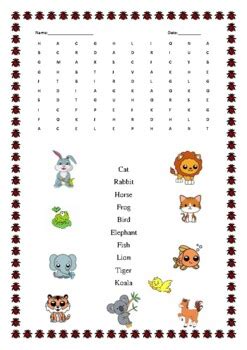 Sopa de letras animales en inglés by Marina s resources TPT